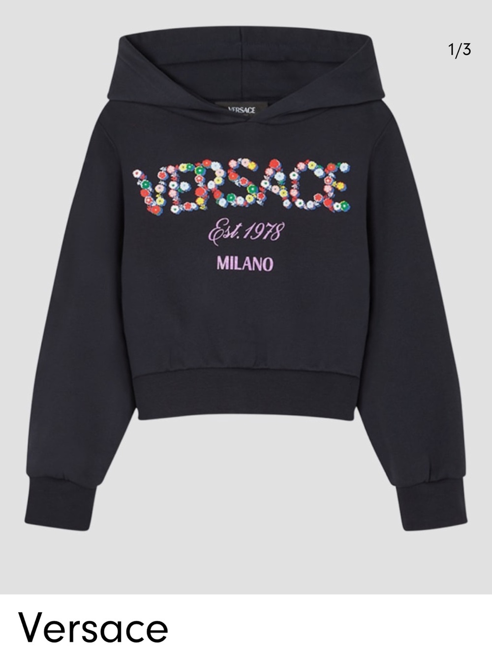 Versace Kids Girls Navy cropped Floral Logo Hoodie - Milano, size 14